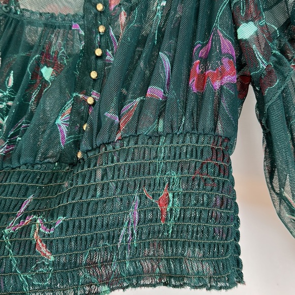 Free People Time for Shine Sheer Green Floral Crop Long Sleeve Top - Picture 6 of 10